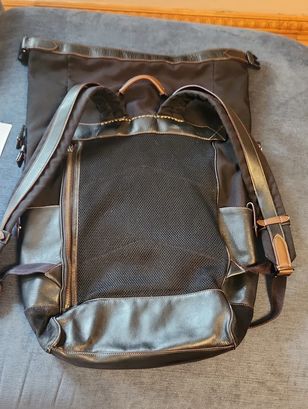 Coach Academy Travel Black Corduraa Canvas Rolltop Backpack with Leather Trim
